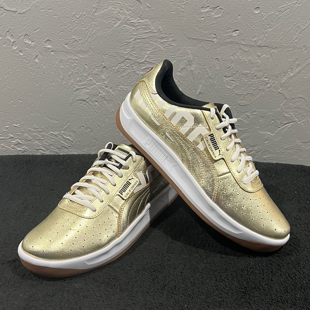 🔥🔥 PUMA California Hollywood CA 101 Metallic Gold Gum Bottom Men's 10 - PERFEC